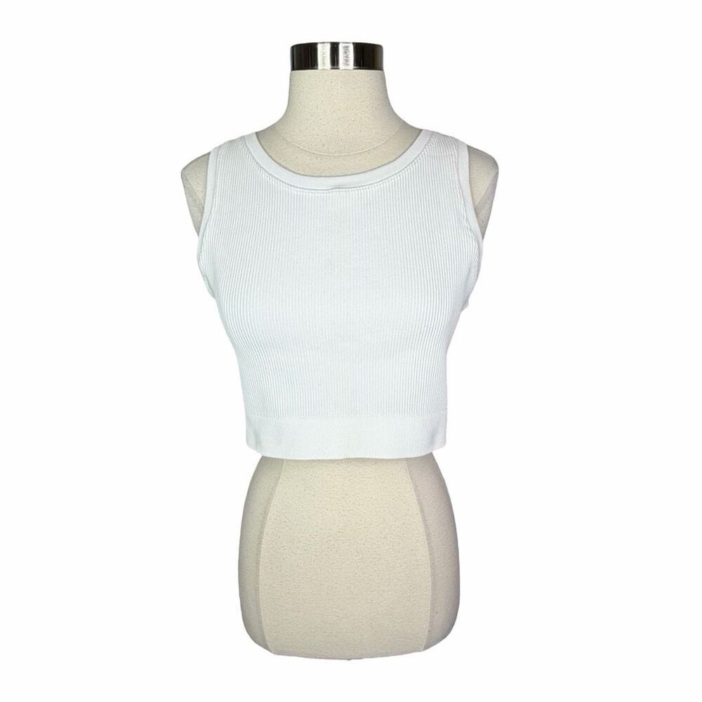OFFLINE by aerie Medium Support Stretch Ribbed Crop Tank Top - Size XL - White
